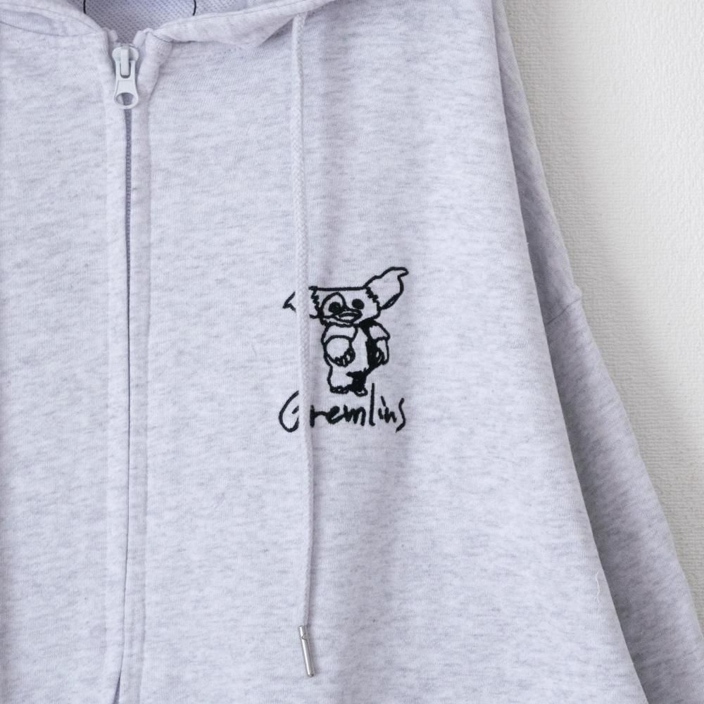 GREMLINS ギズモ ラクガキ刺繍 ZIP パーカー LIGHT GRAY