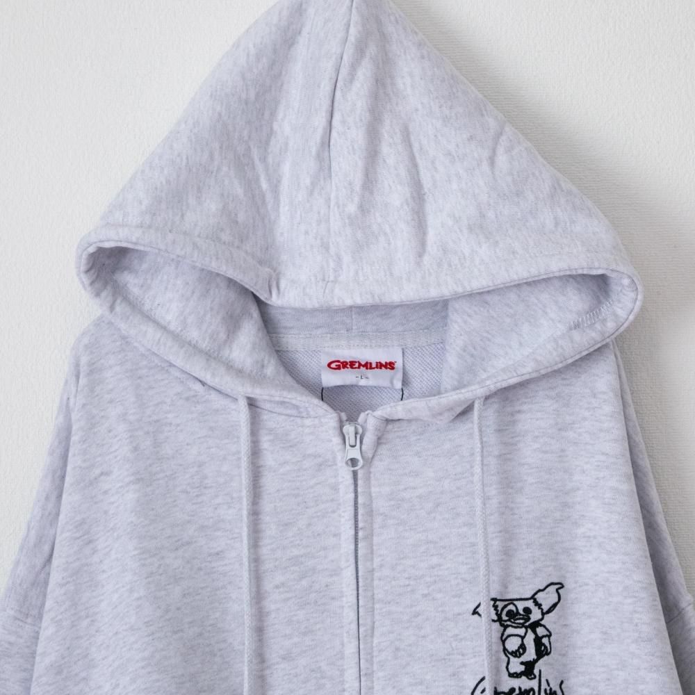 GREMLINS ギズモ ラクガキ刺繍 ZIP パーカー LIGHT GRAY