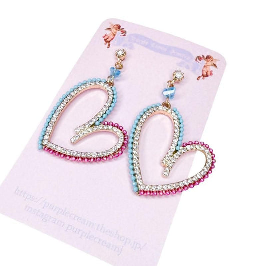 ビーズハート フレーム ピアス