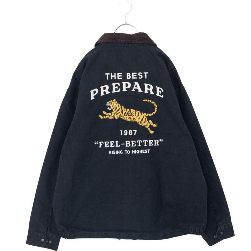 POWER TO THE PEOPLE Corduroy Collar Tiger Embroidery Duck Jacket Black