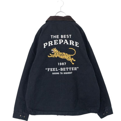 POWER TO THE PEOPLE Corduroy Collar Tiger Embroidery Duck Jacket Black