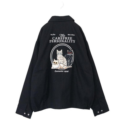 POWER TO THE PEOPLE Cat Embroidered Twill Jacket BLACK