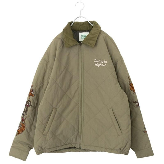 POWER TO THE PEOPLE Tiger and Dragon Embroidered Quilted Jacket in Khaki