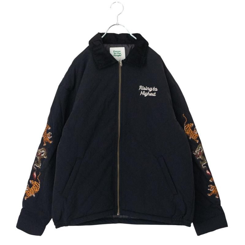 POWER TO THE PEOPLE Tiger and Dragon Embroidered Quilted Jacket BLACK