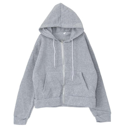 B-stock brushed back light material short length zip-up hoodie GRAY