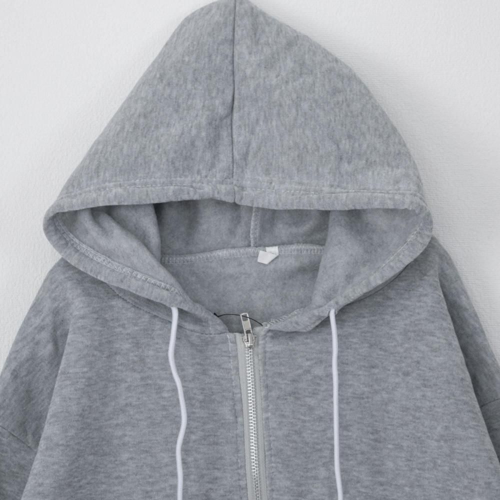 B品 裏起毛 ライト素材 ショート丈 ジップアップ パーカーGRAY