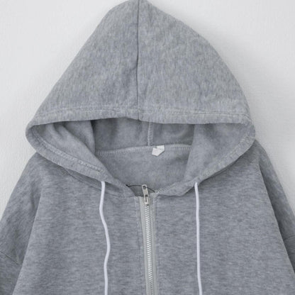 B品 裏起毛 ライト素材 ショート丈 ジップアップ パーカーGRAY