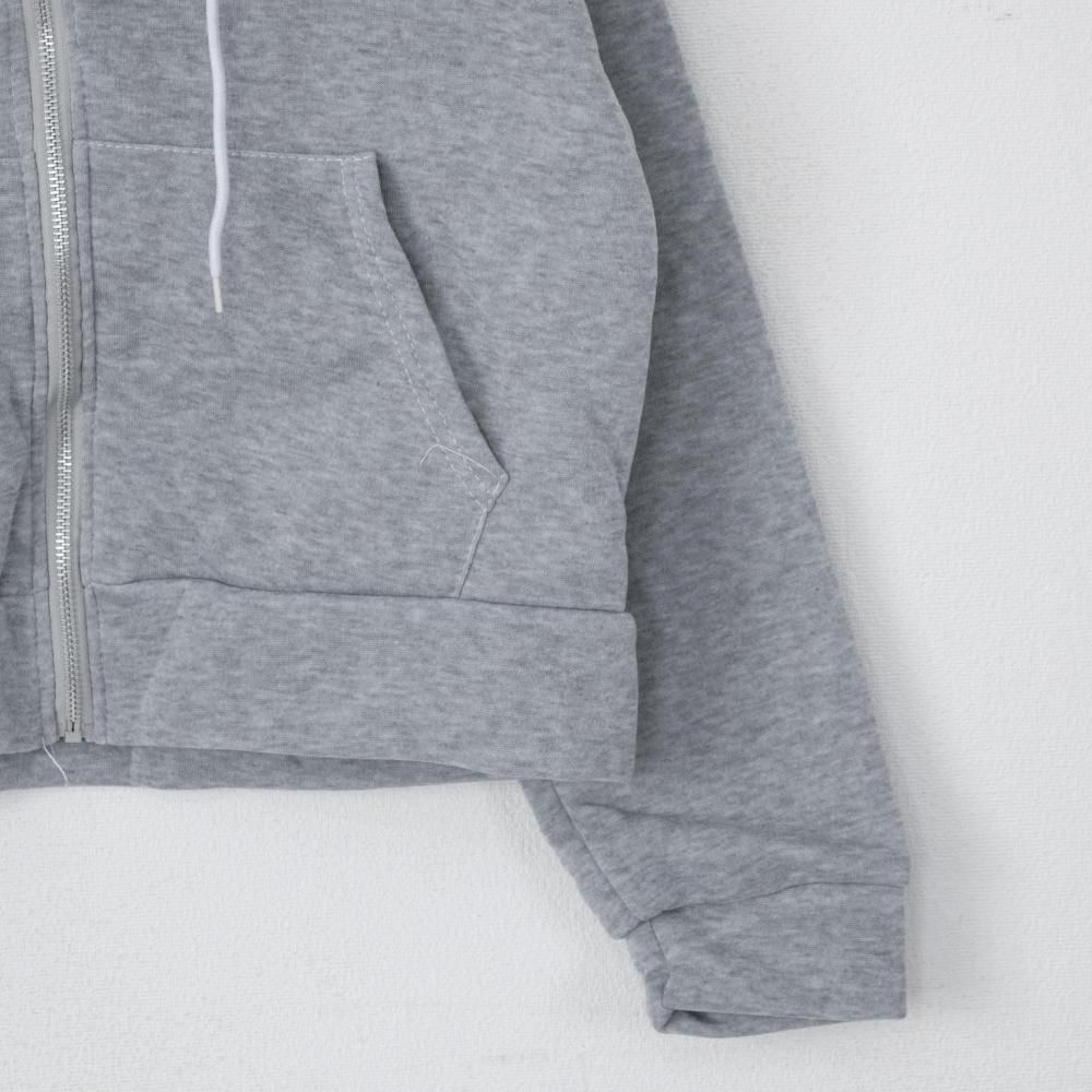 B品 裏起毛 ライト素材 ショート丈 ジップアップ パーカーGRAY