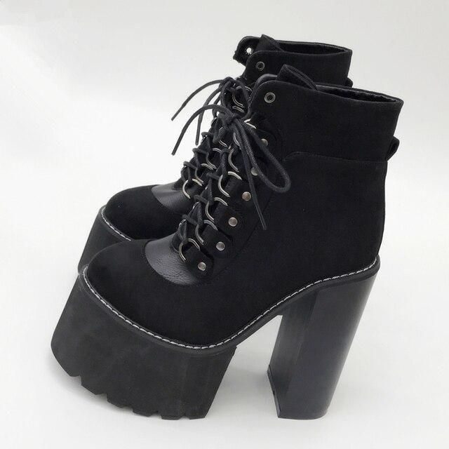 B品 編み上げ フェイクスエード ハイヒール ブーツ BLACK
