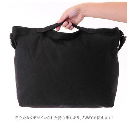 無地 キャンバス ショルダーバッグ BLACK