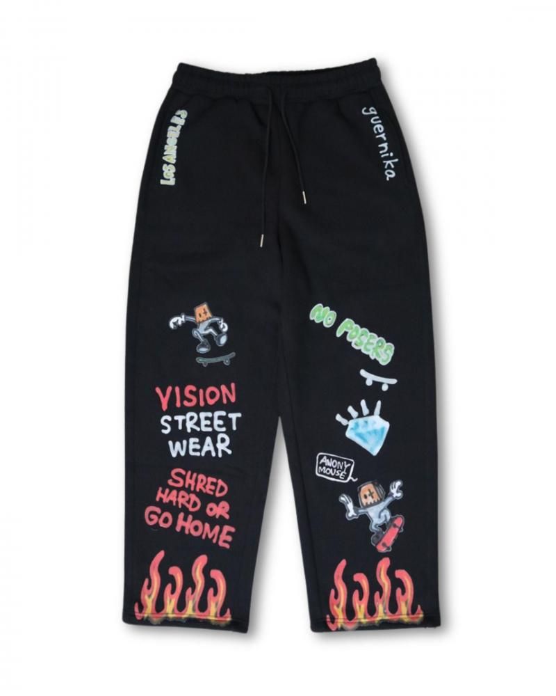 VISION STREET WEAR guernika All-Print スウェットパンツ BLACK
