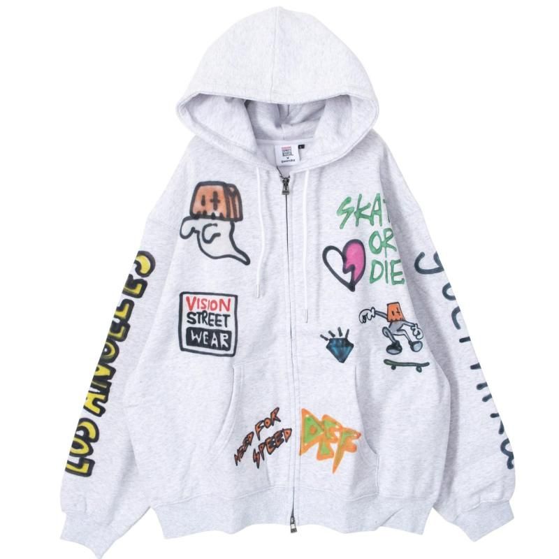 VISION STREET WEAR guernika All-Print Zip Hoodie in GRAY