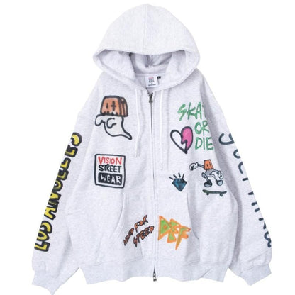 VISION STREET WEAR guernika All-Print Zip Hoodie in GRAY