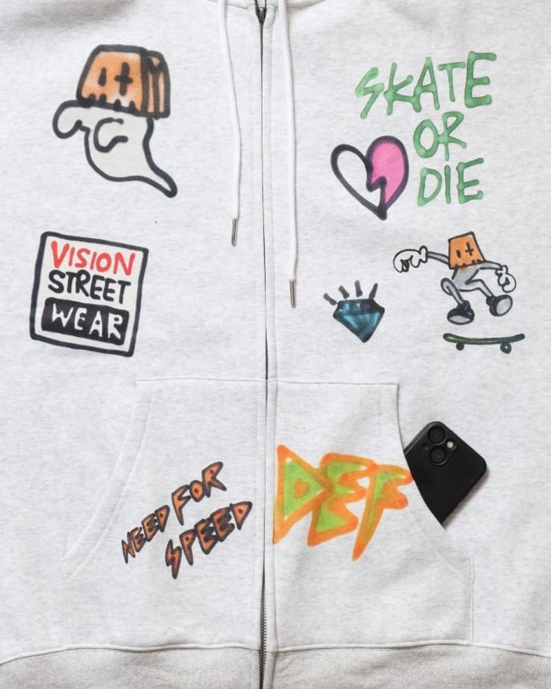 VISION STREET WEAR guernika All-Print ジップパーカー GRAY