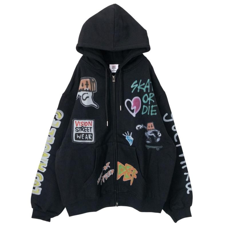 VISION STREET WEAR guernika All-Print Zip Hoodie BLACK