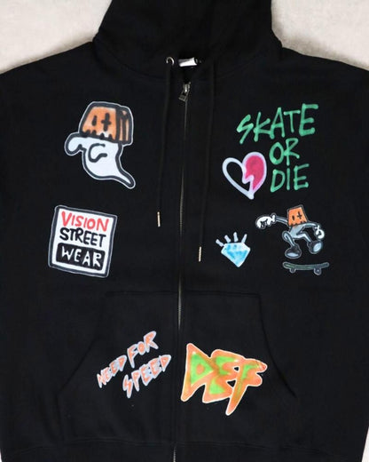 VISION STREET WEAR guernika All-Print ジップパーカー BLACK