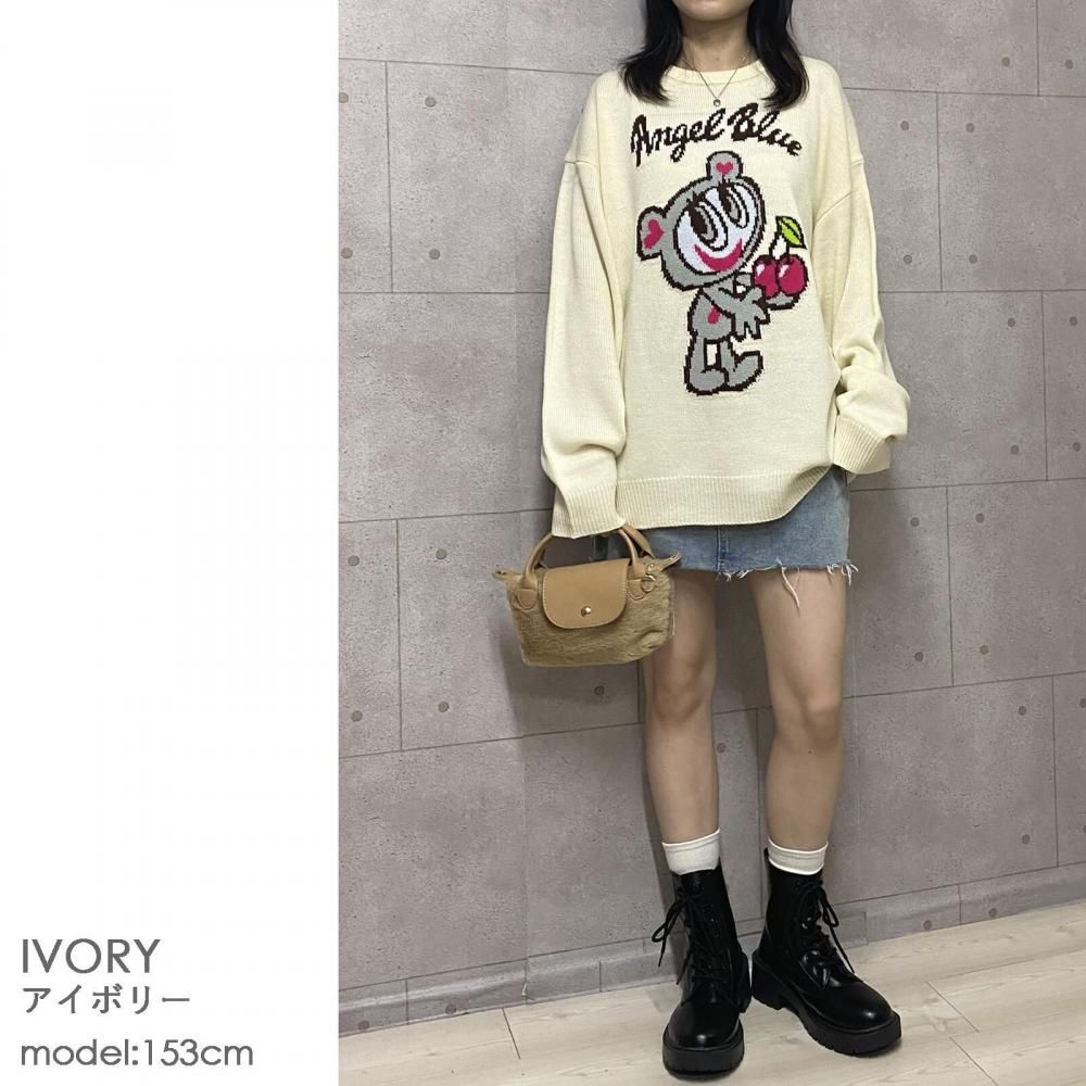 ANGEL BLUE エンジェルブルー アクリルバルキー ジャガードニット プルオーバー IVORY