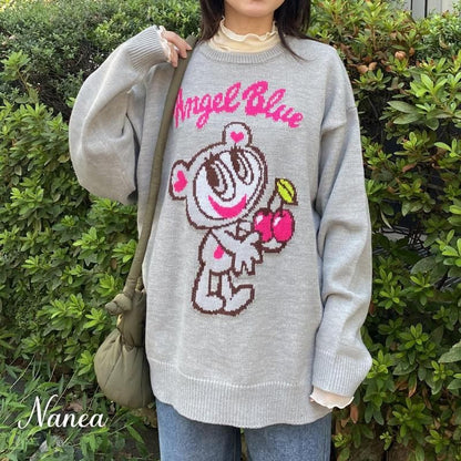 ANGEL BLUE エンジェルブルー アクリルバルキー ジャガードニット プルオーバー GRAY
