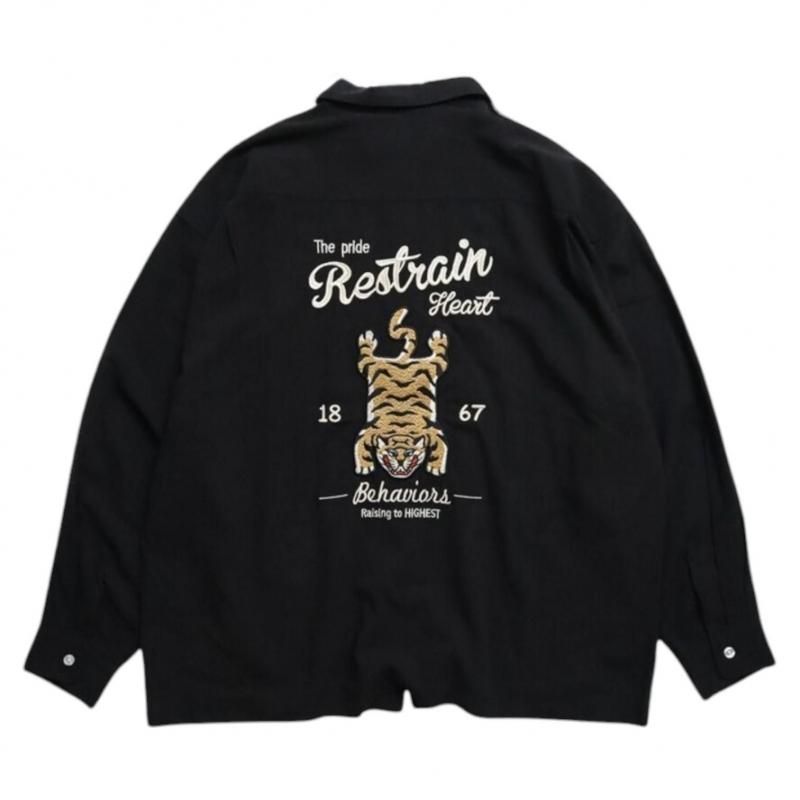 POWER TO THE PEOPLE Tiger-like Hemp Embroidered Shirt BLACK