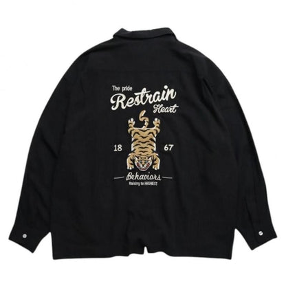 POWER TO THE PEOPLE Tiger-like Hemp Embroidered Shirt BLACK