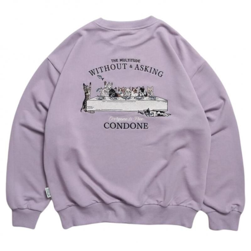 POWER TO THE PEOPLE ディナー猫刺繍スウェット PURPLE