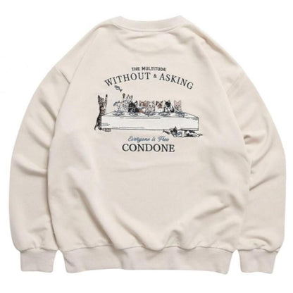 POWER TO THE PEOPLE ディナー猫刺繍スウェット IVORY