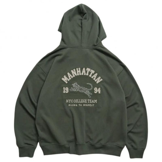 POWER TO THE PEOPLE カレッジロゴ虎ジップパーカー KHAKI