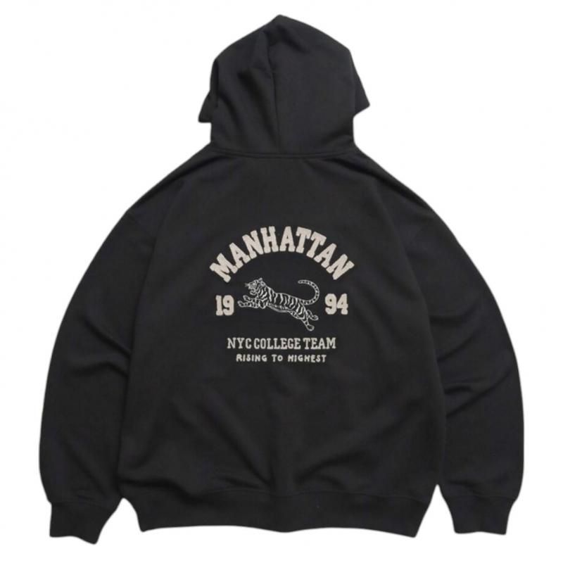 POWER TO THE PEOPLE カレッジロゴ虎ジップパーカー BLACK