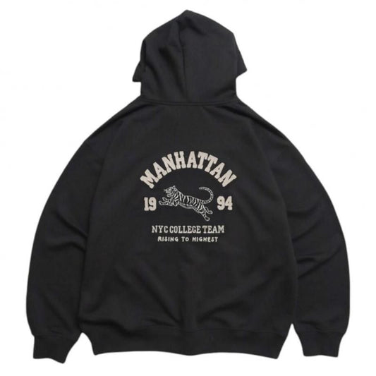 POWER TO THE PEOPLE カレッジロゴ虎ジップパーカー BLACK