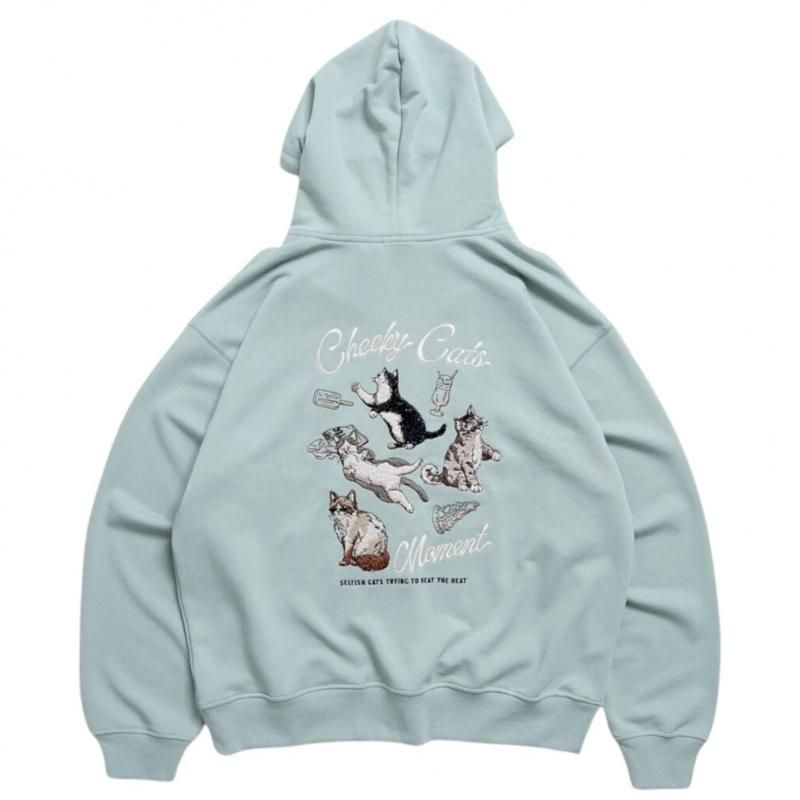 POWER TO THE PEOPLE チル猫ジップパーカー GREEN