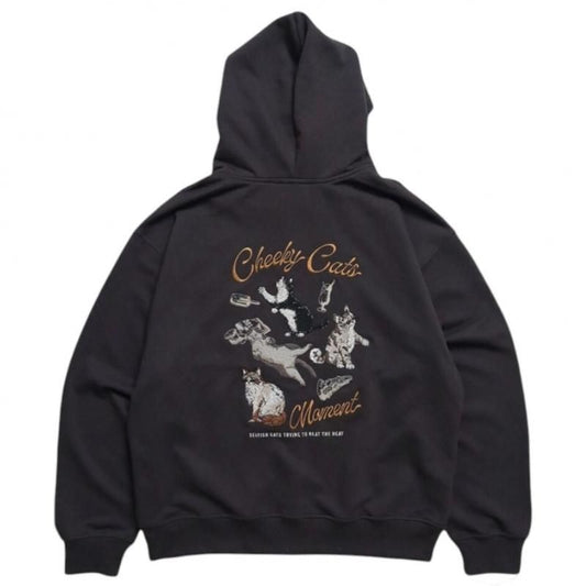 POWER TO THE PEOPLE チル猫ジップパーカー CHARCOAL