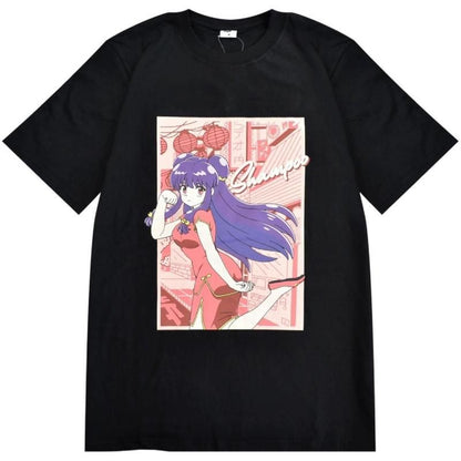らんま1/2 半袖Tシャツ レディース シャンプー BLACK