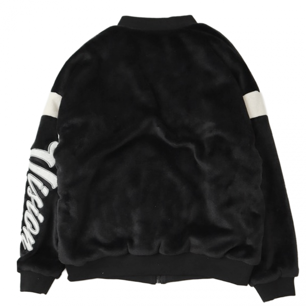 VISION STREET WEAR 袖ワッペン ファーブルゾン BLACK