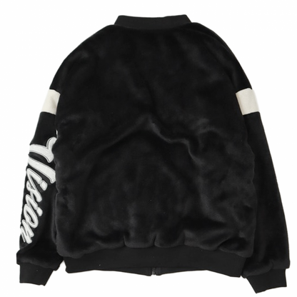 VISION STREET WEAR 袖ワッペン ファーブルゾン BLACK