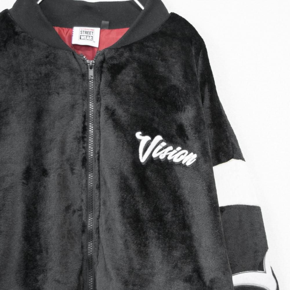 VISION STREET WEAR 袖ワッペン ファーブルゾン BLACK