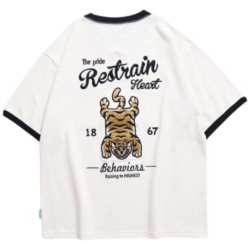 POWER TO THE PEOPLE タイガーラグ刺繍Tee / 半袖Tシャツ Ringer White