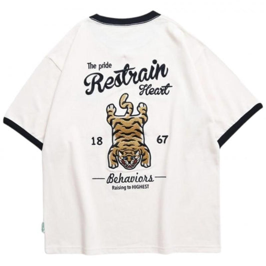 POWER TO THE PEOPLE タイガーラグ刺繍Tee / 半袖Tシャツ Ringer White