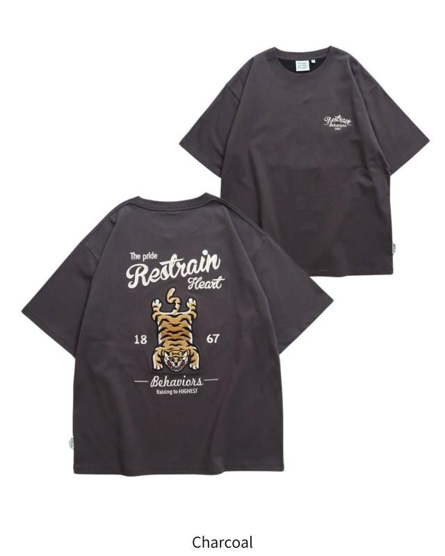 POWER TO THE PEOPLE タイガーラグ刺繍Tee / 半袖Tシャツ Charcoal