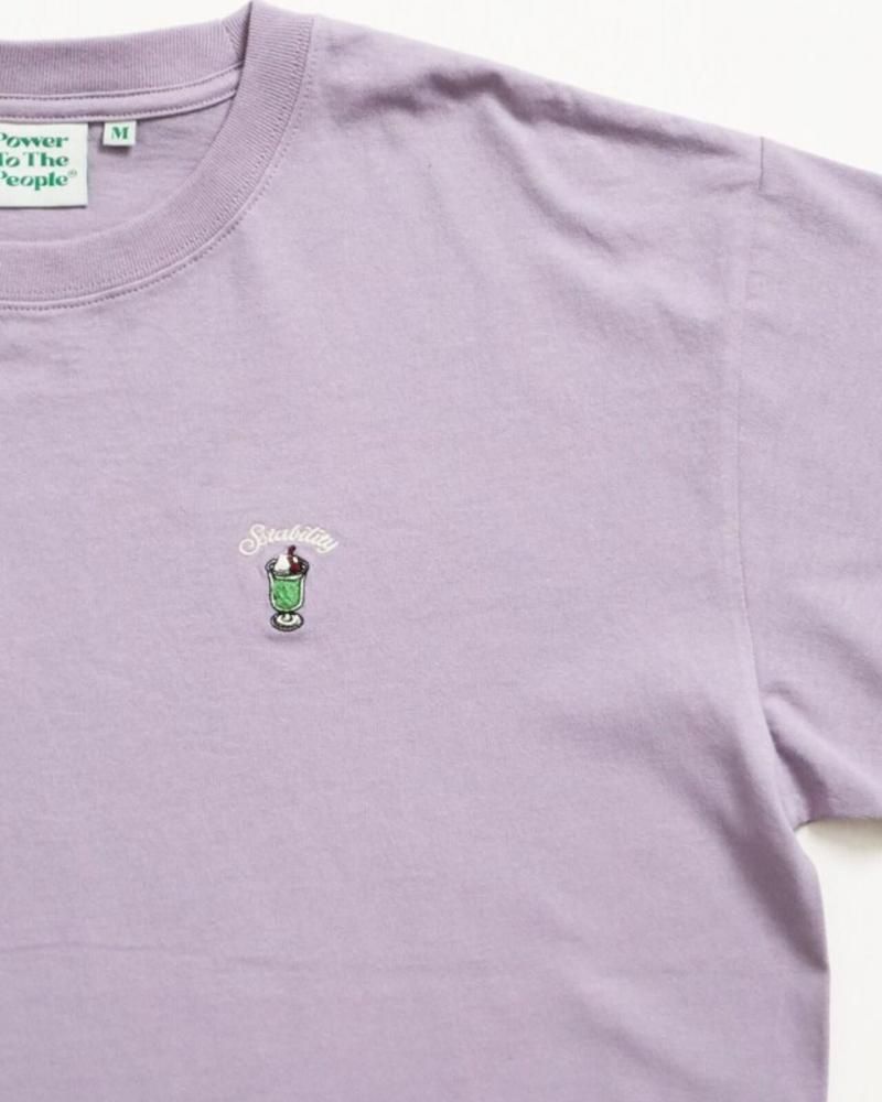 POWER TO THE PEOPLE ワンポイントTee / クリームソーダ サガラ刺繍 半袖Tシャツ Purple