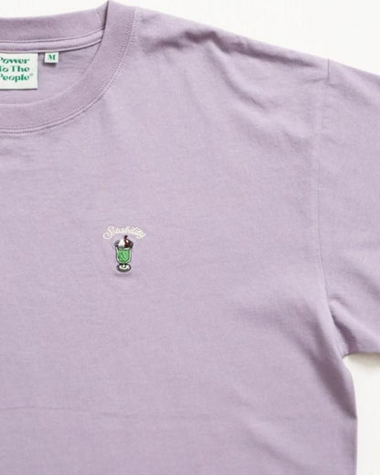 POWER TO THE PEOPLE ワンポイントTee / クリームソーダ サガラ刺繍 半袖Tシャツ Purple