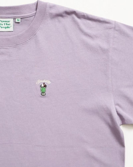 POWER TO THE PEOPLE ワンポイントTee / クリームソーダ サガラ刺繍 半袖Tシャツ Purple