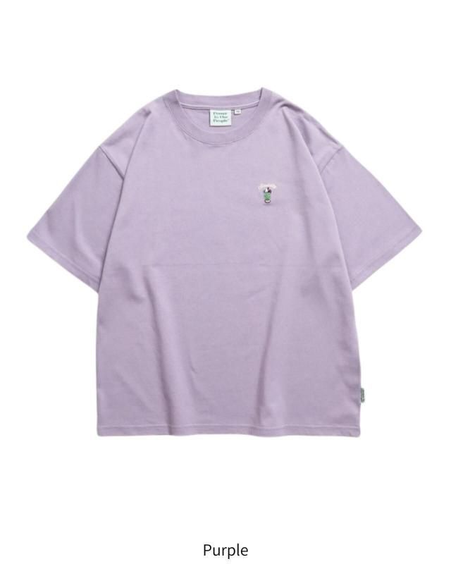 POWER TO THE PEOPLE ワンポイントTee / クリームソーダ サガラ刺繍 半袖Tシャツ Purple