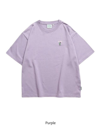 POWER TO THE PEOPLE ワンポイントTee / クリームソーダ サガラ刺繍 半袖Tシャツ Purple