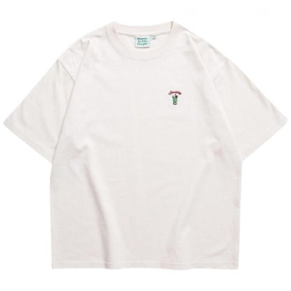 POWER TO THE PEOPLE ワンポイントTee / クリームソーダ サガラ刺繍 半袖Tシャツ Ivory