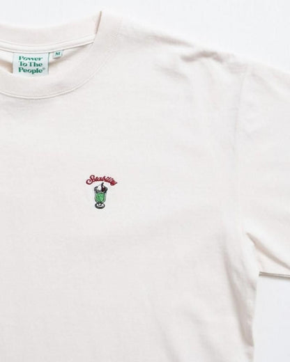 POWER TO THE PEOPLE ワンポイントTee / クリームソーダ サガラ刺繍 半袖Tシャツ Ivory