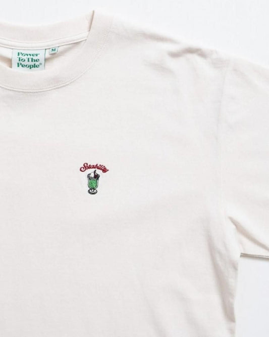 POWER TO THE PEOPLE ワンポイントTee / クリームソーダ サガラ刺繍 半袖Tシャツ Ivory