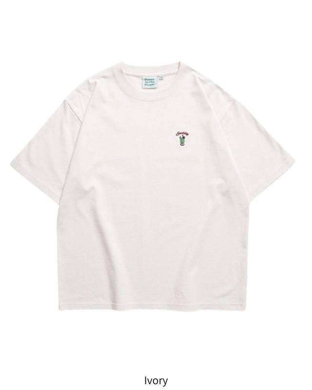 POWER TO THE PEOPLE ワンポイントTee / クリームソーダ サガラ刺繍 半袖Tシャツ Ivory