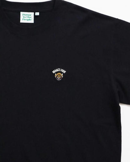 POWER TO THE PEOPLE ワンポイントTee / 虎 サガラ刺繍 半袖Tシャツ Black