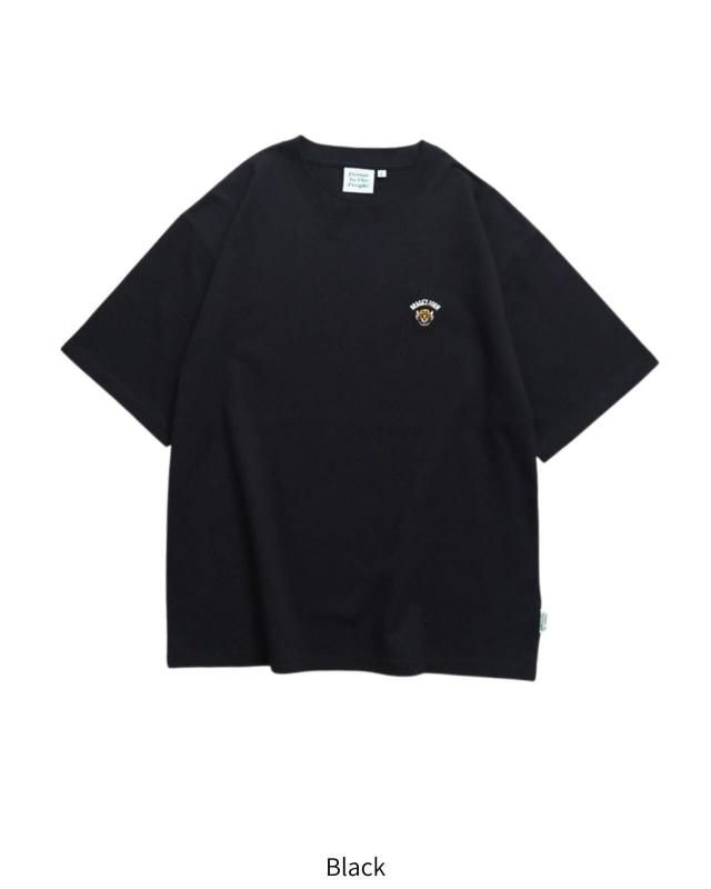 POWER TO THE PEOPLE ワンポイントTee / 虎 サガラ刺繍 半袖Tシャツ Black