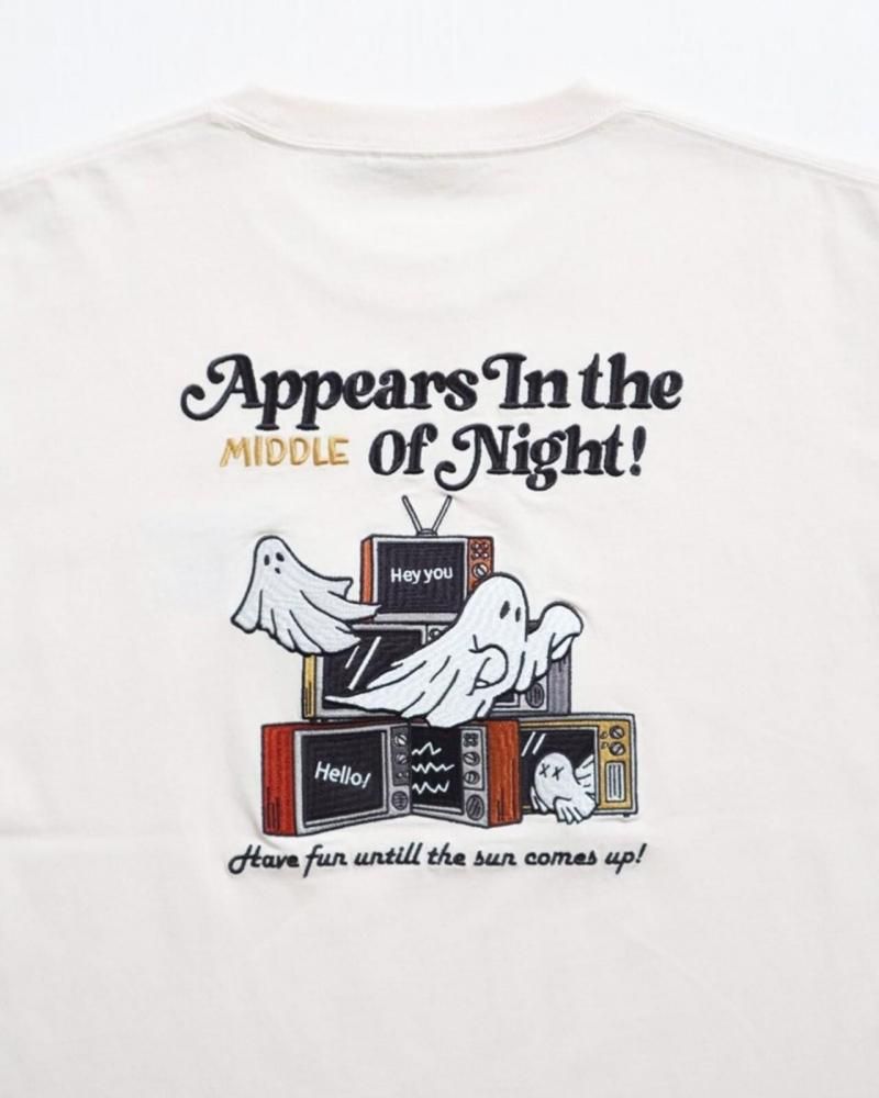 POWER TO THE PEOPLE ゴーストテレビ刺繍Tee / 半袖Tシャツ Ivory